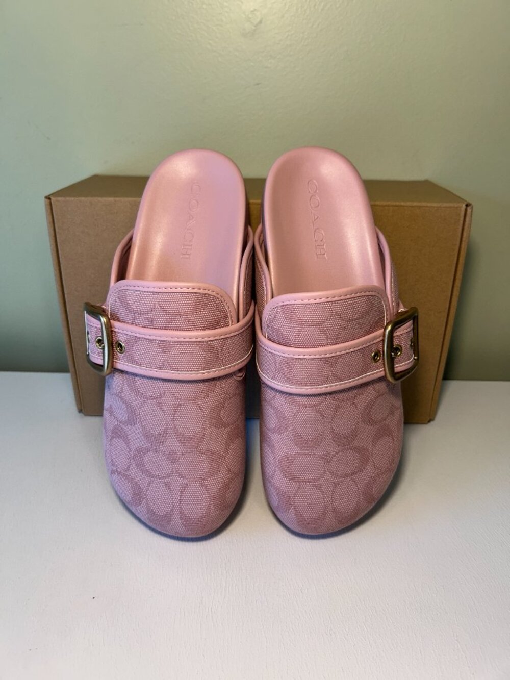 Coach Women's Archival Buckle Clog In Signature Jacquard Canvas